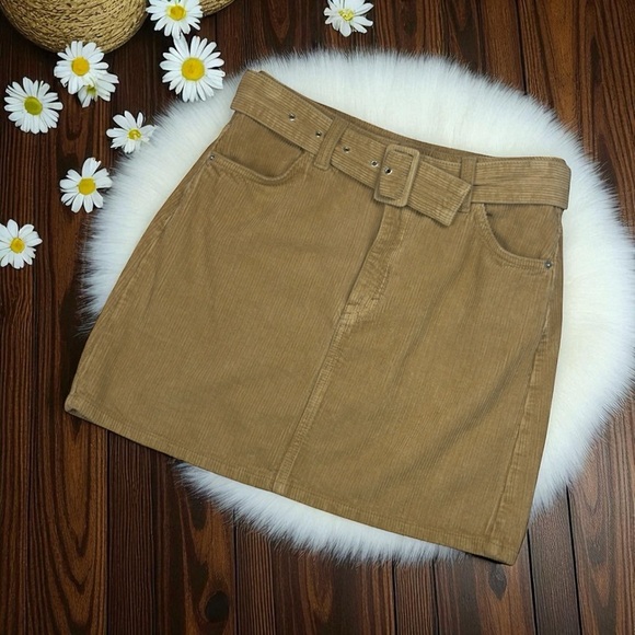 Topshop Light Brown Corduroy Mini Skirt With Adjustable Belt Small - Picture 1 of 9